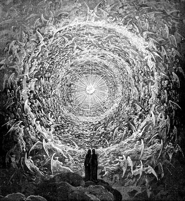 The Empyrean of God. Dante Alighieri’s 1320 poem The Divine Comedy is an imaginative vision of the afterlife inspired by medieval Christian theologians. The artist Gustave Doré illustrated God’s empyrean for an 1892 edition of the work.